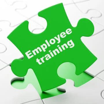 Learning concept: Employee Training on puzzle background Illustrazione stock