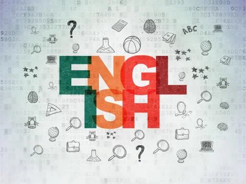 Learning concept: English on Digital Data Paper background 스톡 일러스트