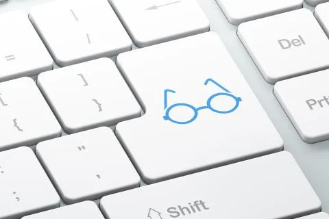 Learning concept: Glasses on computer keyboard background Illustrazione stock