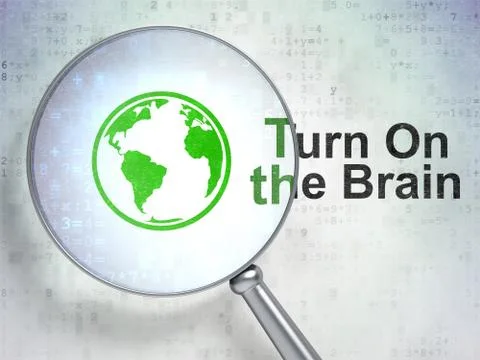 Learning concept: Globe and Turn On The Brain with optical glass 스톡 일러스트