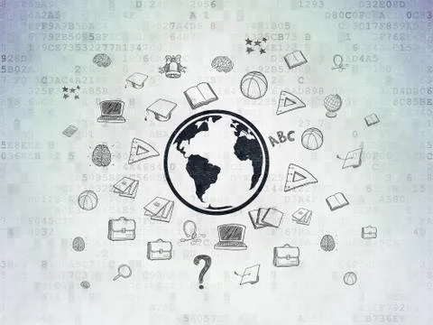 Learning concept: Globe on Digital Data Paper background Illustrazione stock