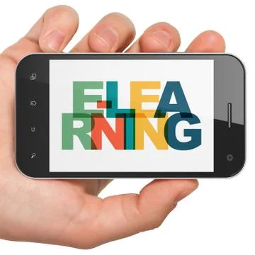 Learning concept: Hand Holding Smartphone with E-learning on  display イラスト素材