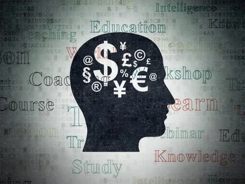 Learning concept: Head With Finance Symbol on Digital Data Paper background 库存插图
