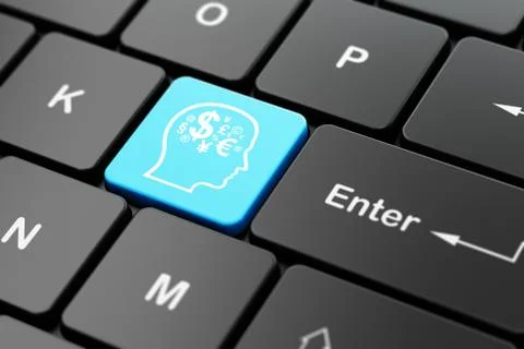 Learning concept: Head With Finance Symbol on computer keyboard background 스톡 일러스트