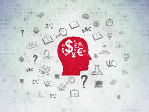 Learning concept: Head With Finance Symbol on Digital Data Paper background Stock Illustration