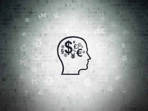Learning concept: Head With Finance Symbol on Digital Data Paper background Stockillustratie