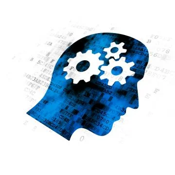 Learning concept: Head With Gears on Digital background Stock Illustration