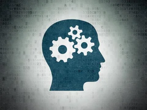 Learning concept: Head With Gears on Digital Data Paper background 스톡 일러스트