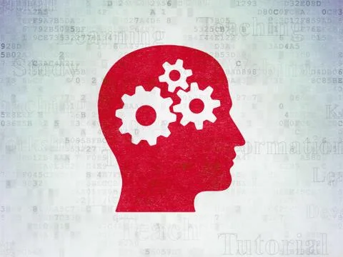 Learning concept: Head With Gears on Digital Data Paper background Stock Illustration