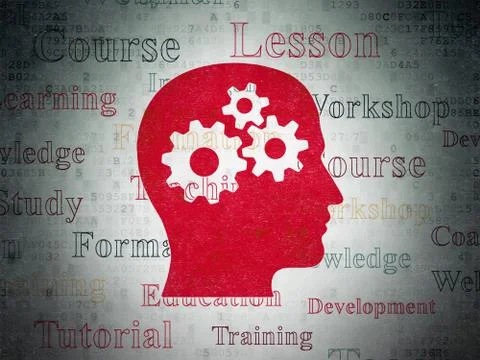 Learning concept: Head With Gears on Digital Data Paper background イラスト素材