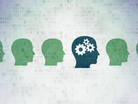 Learning concept: head with gears icon on Digital Paper background Stock Illustration