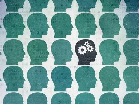 Learning concept: head with gears icon on Digital Paper background Illustrazione stock
