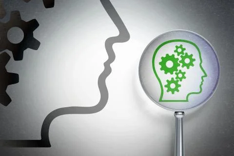 Learning concept:  Head With Gears with optical glass on digital background イラスト素材