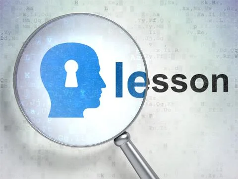 Learning concept: Head With Keyhole and Lesson with optical glass Stock Illustration