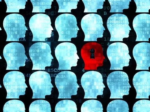 Learning concept: head with keyhole icon on Digital background Illustrazione stock