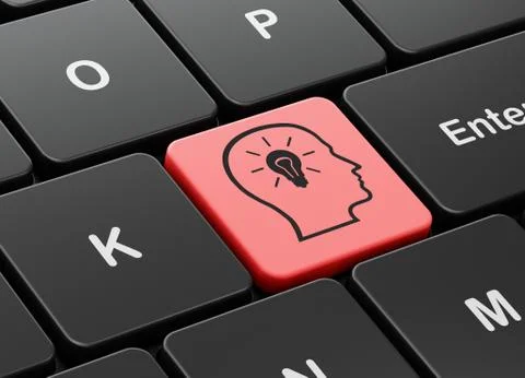 Learning concept: Head With Lightbulb on computer keyboard background Stock Illustration