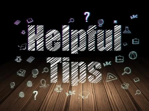 Learning concept: Helpful Tips in grunge dark room Stock Illustration