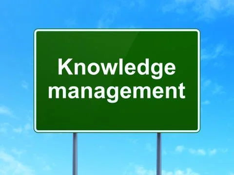 Learning concept: Knowledge Management on road sign background Stock Illustration