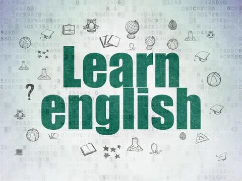 Learning concept: Learn English on Digital Data Paper background Illustrazione stock