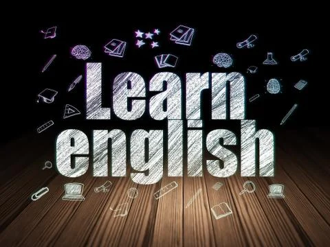 Learning concept: Learn English in grunge dark room Stock Illustration