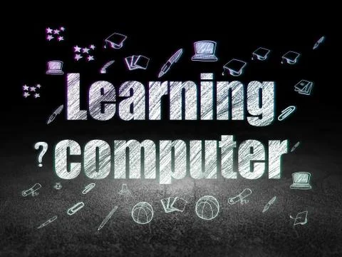 Learning concept: Learning Computer in grunge dark room Stock Illustration