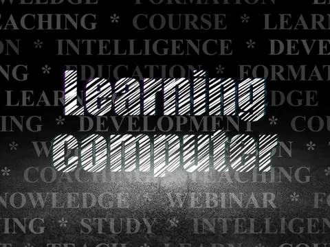 Learning concept: Learning Computer in grunge dark room Stock Illustration