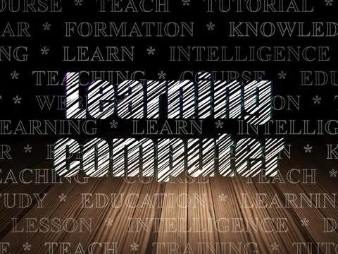 Learning concept: Learning Computer in grunge dark room Stock Illustration
