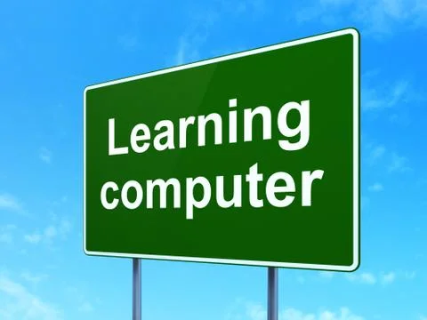 Learning concept: Learning Computer on road sign background 스톡 일러스트