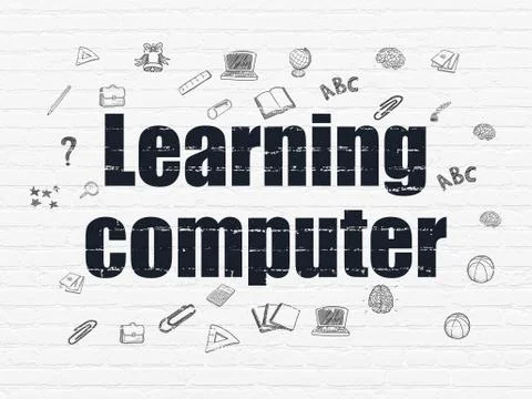 Learning concept: Learning Computer on wall background Stock Illustration