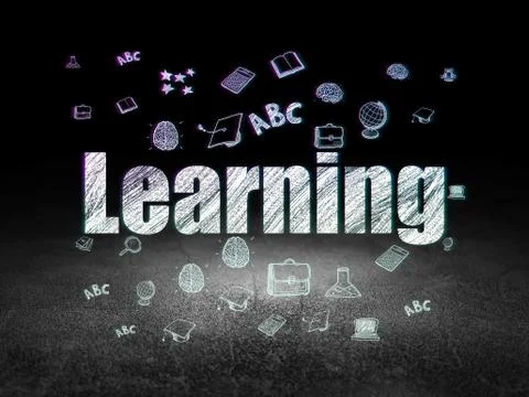 Learning concept: Learning in grunge dark room Stock Illustration