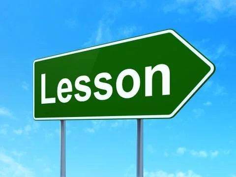 Learning concept: Lesson on road sign background Illustrazione stock