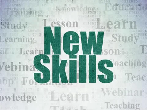 Learning concept: New Skills on Digital Data Paper background Illustrazione stock