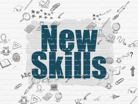 Learning concept: New Skills on wall background Stock Illustration