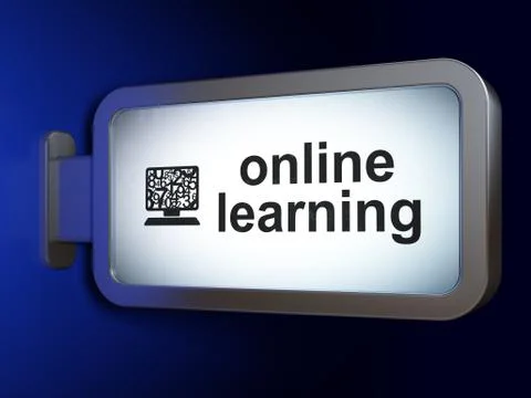 Learning concept: Online Learning and Computer Pc on billboard background 스톡 일러스트