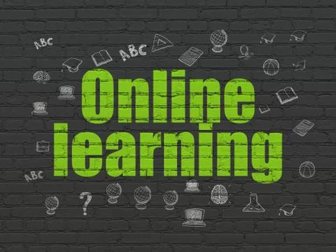 Learning concept: Online Learning on wall background Ilustración de archivo