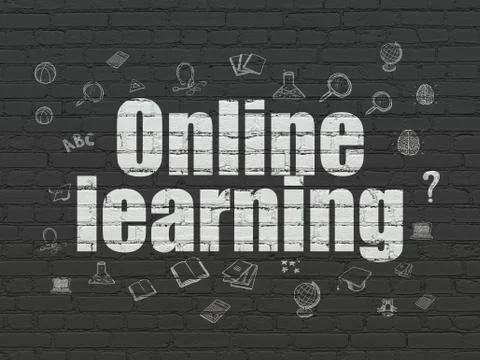 Learning concept: Online Learning on wall background Ilustração Stock