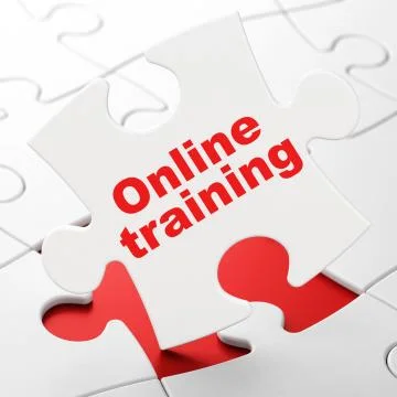 Learning concept: Online Training on puzzle background Illustrazione stock