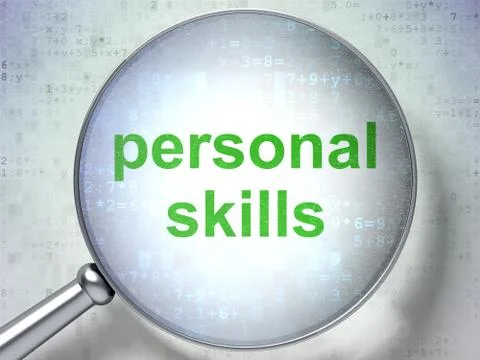 Learning concept: Personal Skills with optical glass Illustrazione stock