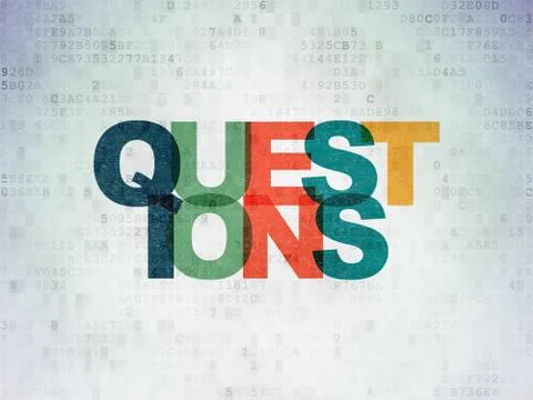 Learning concept: Questions? on Digital Data Paper background Illustrazione stock