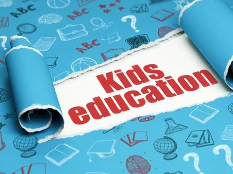 Learning concept: red text Kids Education under the piece of  torn paper Ilustração Stock