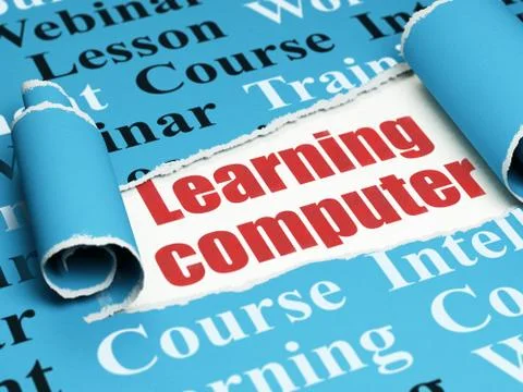 Learning concept: red text Learning Computer under the piece of  torn paper Stock Illustration