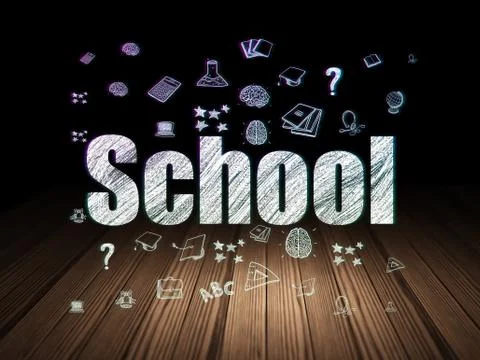 Learning concept: School in grunge dark room Stock Illustration