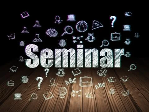 Learning concept: Seminar in grunge dark room Stock Illustration