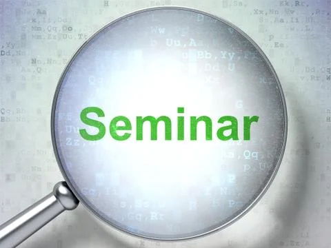 Learning concept: Seminar with optical glass Illustrazione stock