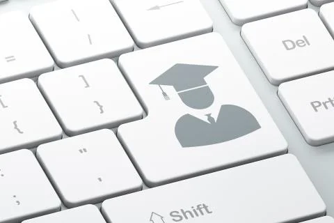 Learning concept: Student on computer keyboard background Illustrazione stock