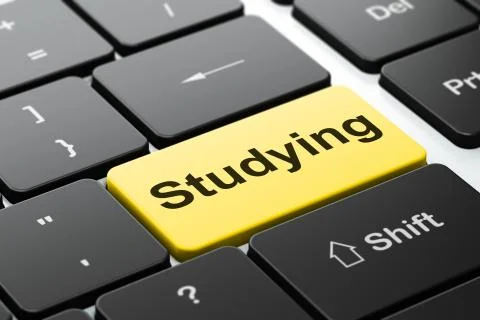 Learning concept: Studying on computer keyboard background Illustrazione stock