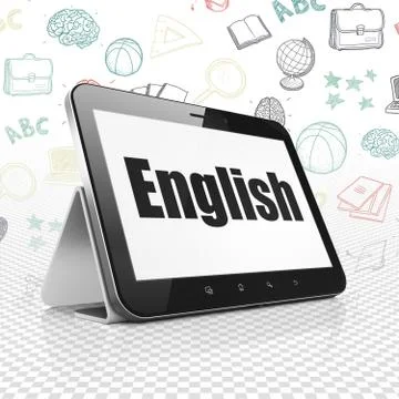Learning concept: Tablet Computer with English on display 스톡 일러스트