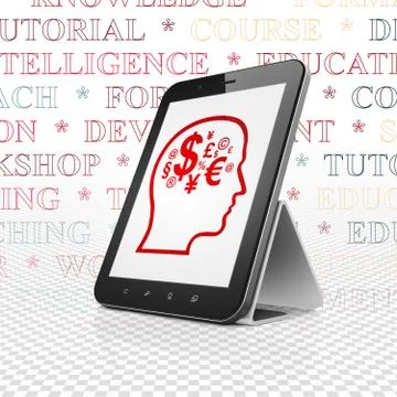 Learning concept: Tablet Computer with Head With Finance Symbol on display Stock Illustration