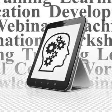 Learning concept: Tablet Computer with Head With Gears on display Stock Illustration