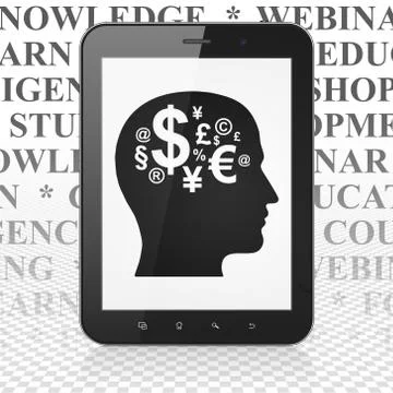 Learning concept: Tablet Computer with Head With Finance Symbol on display 스톡 일러스트
